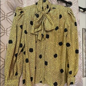 Vintage blouse. Yellow and black pattern with bow.